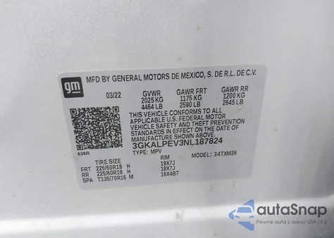 2022 GMC Terrain Fwd Slt z USA, uszkodzony, nr VIN 3GKALPEV3NL187824